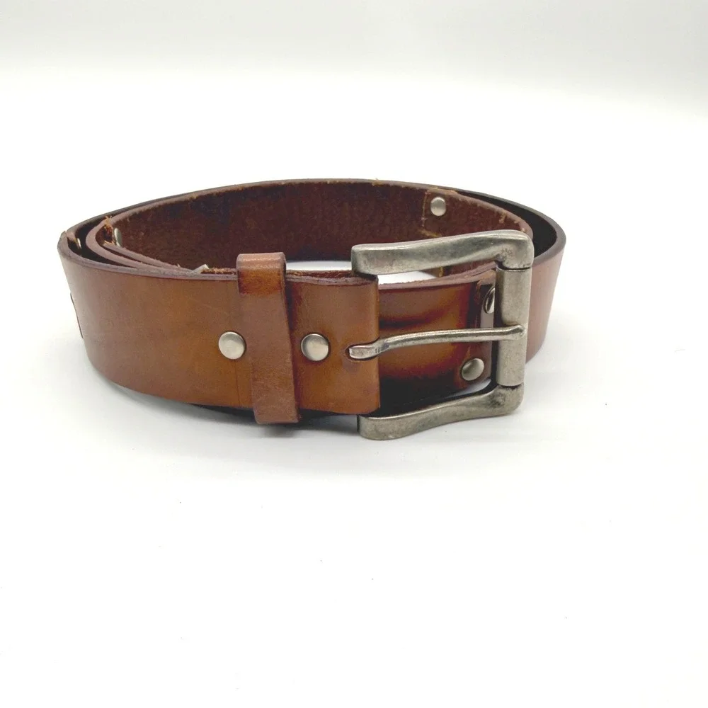 Fossil Leather Belt Mens 38 Brown Italian Full Grain Cowhide Casual Classic